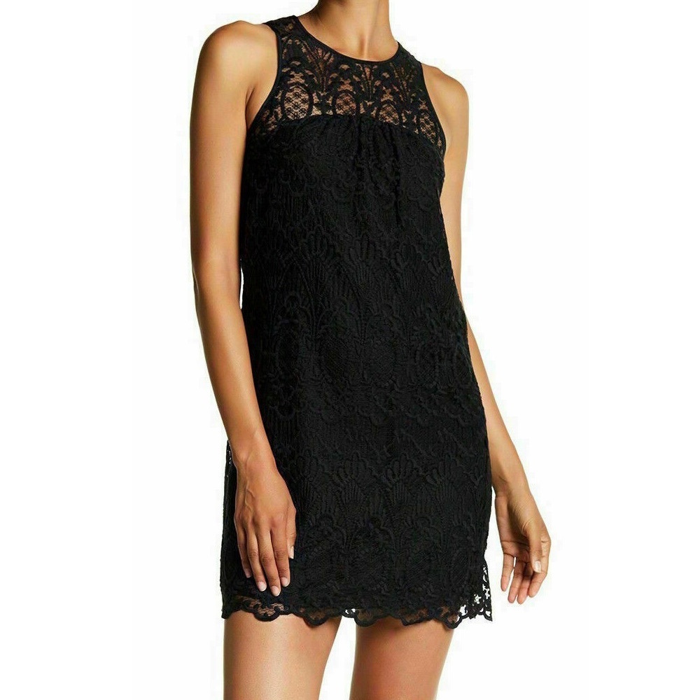 Joie Black Floral Scroll Lace Sleeveless LBD Sheath Mini Cocktail Dress - Picture 1 of 14